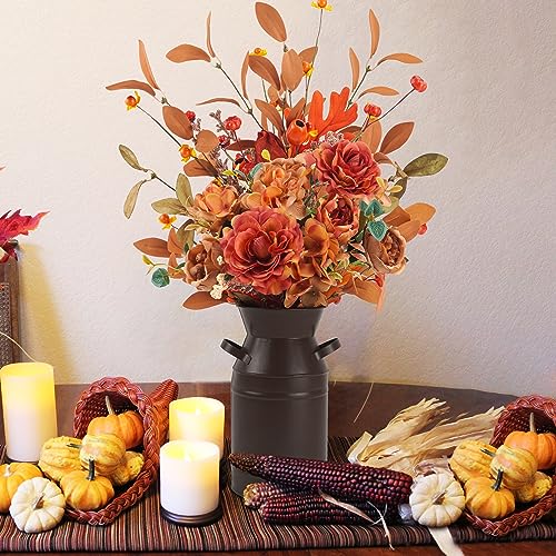 Krissing Artificial Fall Flowers with Metal Pot Faux Autumn Hydrangea Silk Flowers Bouquets with Fall Floral Stems Fall Flowers Arrangements for Table Centerpieces Vase Mantle Home Fall Decor - color: Fall