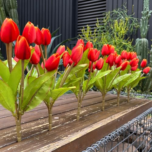 Artificial Fake Flowers Tulip for Outdoor Decoration,UV Resistant Faux Plastic Fabric Greenery Shrubs Plants Fake Flowers Hanging Planter Kitchen Home Garden Wedding Decor (Orange) - color: Orange