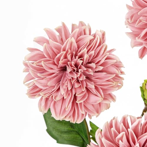 Hollyone Pink Dahlia Artificial Flowers 5Pcs Fake Dahlia Flowers for Decoration Silk Flower with Long Stem 17.7" Floral Arrangements Bouquets Indoors Outdoors Faux Dahlias Centerpieces Home Decor - color: Pink