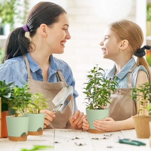 WSMKSZ 7/6.5/6/5.5/5/4 inch Self Watering Pots for Indoor Outdoor Plants, 6 Pack Plastic Flower Planters with Drainage Holes and Removable Saucers, Plant Pots with Wicking Rope, Green Brown - color: Green Brown, size: 7+6.5+6+5.5+5+4inch 6pcs