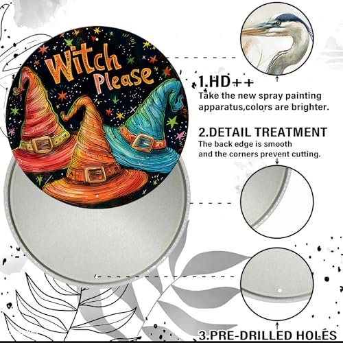Vintage Witch Round Metal Sign Witch Please Halloween Sign Farmhouse Rustic Wreath Wall Decoration for Indoor Outdoor Home Porch Window Decor 8 Inch - color: Thanksgiving 15, size: 8 inches