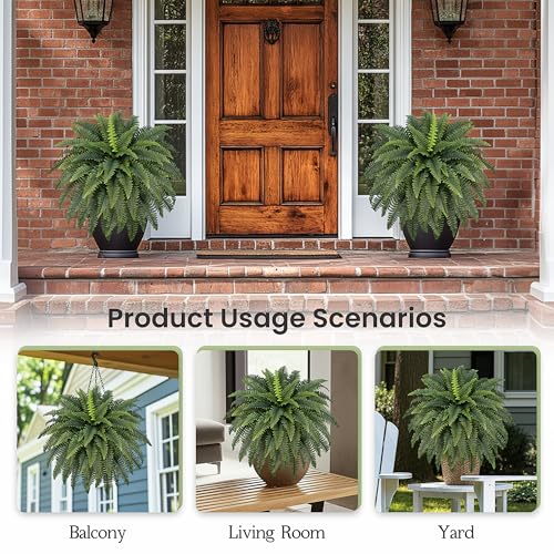 FOREST PRINCE 42" Artificial Boston Fern Large Bush Plants, 2 Bundles of Fake Ferns with 65 Fronds for Outdoors Home Decor - color: 42" 2 Pcs