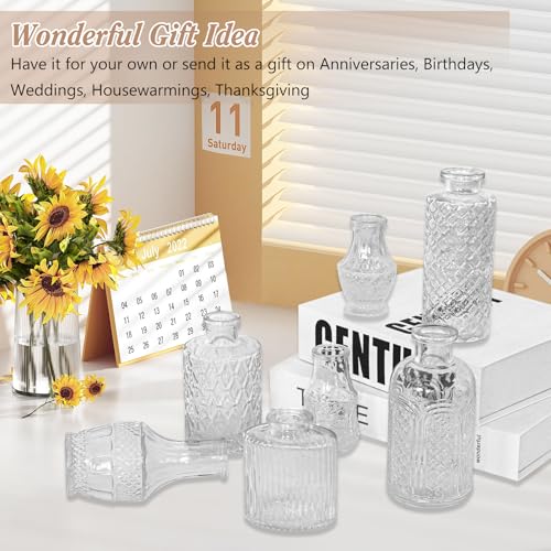 Set of 40 Glass Bud Vases, Small Clear Glass Vases in Bulk, Mini Vintage Embossed Flower Vase for Wedding, Centerpieces, Birthday Party, Home Table Decorations, Baby Shower (Clear) - color: Clear