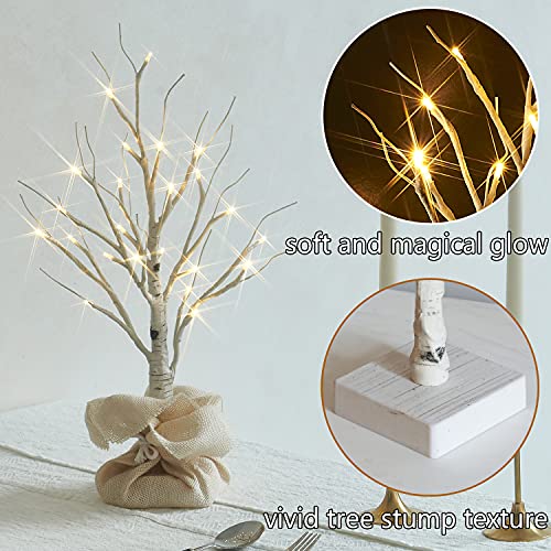 Fudios Lighted Birch Tree with Timer Battery Operated 18in Home Decor Tabletop, Pre lit Artificial Birch Trees with 24 LED for Wedding Christmas Party 2 Sets - color: Birch Tree 2 Sets