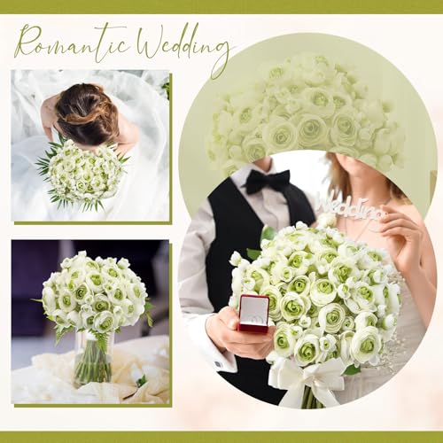 Giegxin 48 Pcs Ranunculus Artificial Flower,Real To Lifelike Peonies Artificial Flower Silk Faux DIY Bouquet for Wedding Bridal Shower Valentine Centerpieces Arrangements Home Decorations(White,Green) - color: White,green