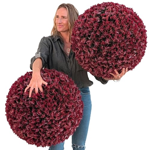365 Curb Appeal 23" XL Topiary Balls (Better Than a Burgundy Boxwood, 2 Topiary Balls (4 Halves)) - color: Burgundy, size: 2 topiary balls (4 halves)