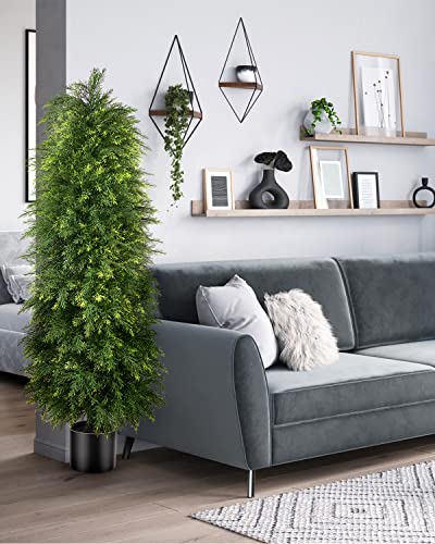 2 Pack 5ft Artificial Cedar Topiary Trees, Outdoor Artificial Plants for Front Porch Décor, Artificial Shrubs Fake Plants Uv Rated Potted Plants for Outdoor, Indoor, Front Door, Office - size: 5Ft