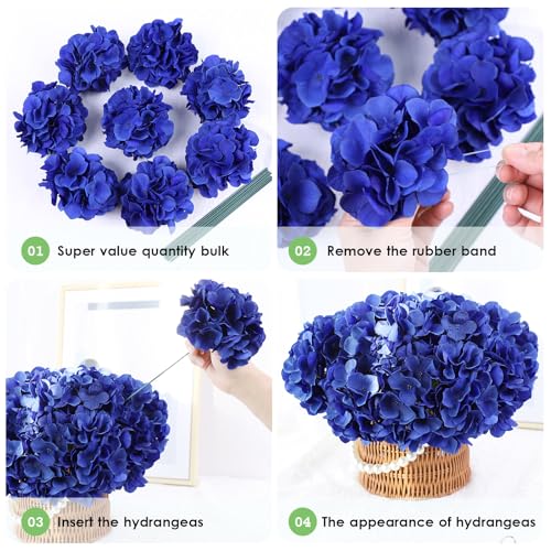 AVIVIHO 60 PCS Royal Blue Hydrangea Artificial Flowers Bulk Fake Flowers Hydrangea Silk Flowers with Stems Heads for Wedding Party Home Decor Table Centerpieces Father's Day Decoration - color: Royal Blue, size: 60PCS