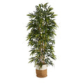 Nearly Natural 75in. Bamboo Artificial Tree in Handmade Natural Jute and Cotton Planter, Green
