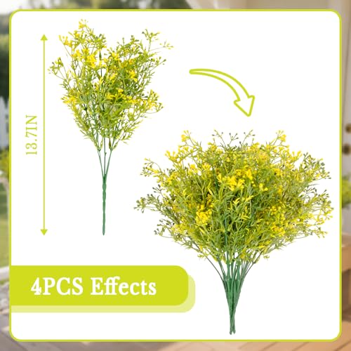 RAINFLOW Artificial Flowers for Outdoors - 4PCS UV Resistant Fake Flowers for Decoration, Small Jasmine Buds Ivy for Centerpiece Front Porch Kitchen Garden Wedding Thanksgiving Decor(13.7" Yellow)