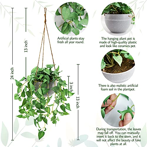 TNNTOPELE Hanging Plant Fake Plants with Pots, 2 Pack Artificial Plants, Faux Anthurium Leaf Basket for Wall Home Room Indoor Outdoor Decor - color: Green