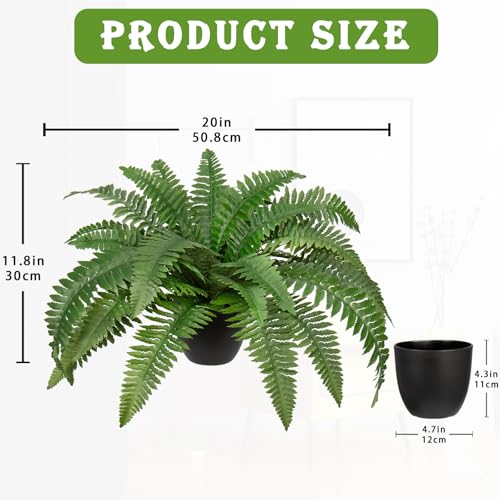 Fake Fern Potted Plant Artificial Boston Ferns in Pot 35 Leaves for Outdoors & Indoor Faux Fern Bush Plant 20inch for Patio Garden Farmhouse Windowsill Office Living Room Decoration Home Decor - size: Large