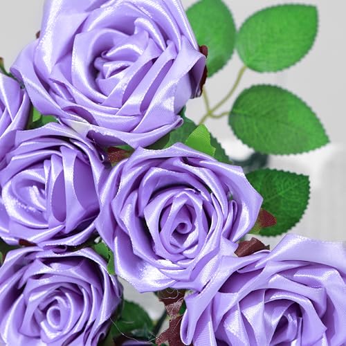 100-Piece Preformed Satin Ribbon Petals, Half-Finished DIY Project for Crafting Beautiful Never-Die Roses & Bouquets (Light Purple) - color: 100 Pcs Light Purple