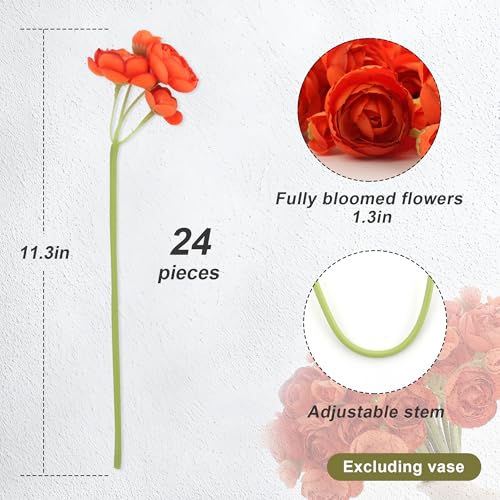 24 Stems Artificial Ranunculus Flowers - 96 Bloom Faux Silk Ranunculus Bouquet for Wedding Decorations, Home Décor, Holiday Arrangements & Large Event Centerpieces (Orange) - color: Orange
