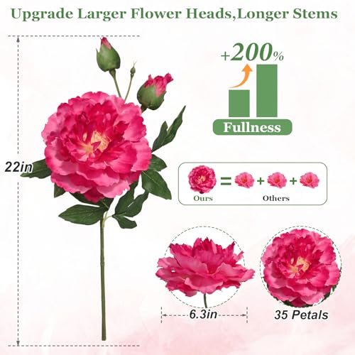 Yastouay 3 Bouquets Peonies Artificial Flowers with 22'' Long Stems, Latex Real Touch Faux Peony Flowers, Fake Peonies Bouquet for Table Centerpiece, Vases Home Wedding Party Decor (Red/White/Fuchsia) - color: Red/White/Fuchsia, size: 3PCS