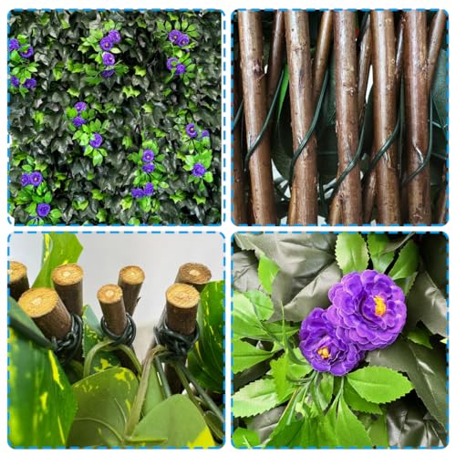 Artificial Expandable Ivy Privacy Fence Screen,Adjustable Size,Dense Leaf Panel,Perfect for Balcony,Garden,Fence Cover and Green Wall Decoration - color: BRANCH-PURPLE FLOWER