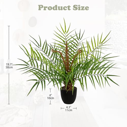 Briful Large Fake Plants 19.7'' Potted Faux Palm Plant Realistic Greenery Artificial Plants Indoor for Home Decor Farmhouse Centerpieces Wedding - color: 19.7'' Tall Green