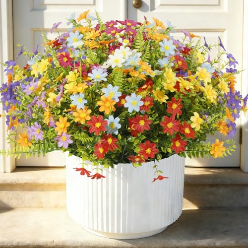 Artificial Daisy Flowers UV Resistant Outdoors 36 pcs Silk Wildflowers Spring Flowers, Fake Realistic Daisiy Colorful Mixed Faux Greenery Plants for Garden Porch Planters Window Wedding Decor - color: Multi Color（mixed 8 Colors）, size: 36 pcs