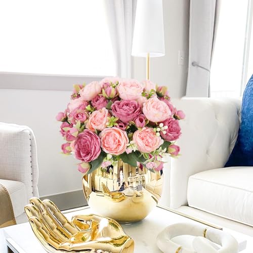 Artificial Peonies Silk Flowers, Pink Faux Peony Bouquet 2 Bundles Florals Arrangements Decor for Farmhouse Home Boho Wedding Table Centerpiece, Fake Plastic Flower Bulk for Vase Decoration (Mix Pink) - color: New Mix Pink, size: 2PCS