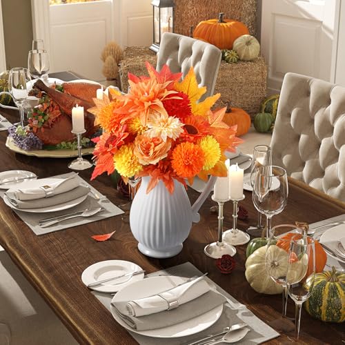 Giegxin 87 Pcs Artificial Thanksgiving Flowers Bouquets Fall Chrysanthemums Ball Flowers Maple Leaf Sunflower Head Accessories for Thanksgiving DIY Wreath Floral Arrangements Table Centerpiece Decor - style: Chrysanthemum