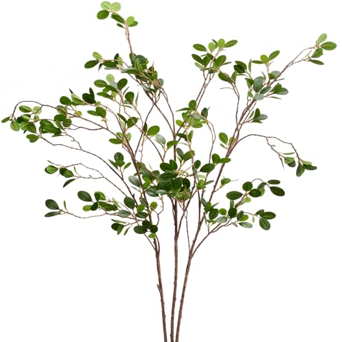 BohoSM 3 Pack Artificial Greenery Stems Branches for Vase Fake Ficus Stems Faux Stems(45"/Branches) (Green)