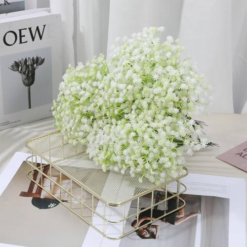 200-Pcs Baby Breath Artificial Flowers Bulk, Real Touch White Artificial Gypsophila with Green Stems for Wedding Centerpieces, Home Decor, Party Decoration (200 Count)