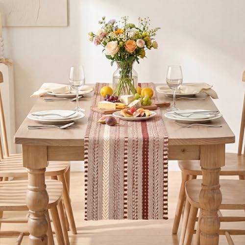 Artoid Mode Red Farmhouse Woven Table Runner, Seasonal Holiday Rustic Kitchen Dining Table Decoration for Home Party Decor 12x72 Inch - color: Red, size: 12" x 72", Table Runner