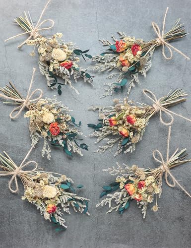 xin's convey Mini Dried Flower Bouquet (Pack of 6), Rose Bouquets, Party Favours, Bohemian Plate Decoration, Birthday Cake Dried Flower Gift Box Companion, Photography Props (Rose) - color: Rose