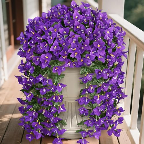 Artificial Bougainvillea Flowers Plants for Outdoors Decoration, 2 Pcs Faux Silk Flowers Long Trailing Fake Vines for Front Door Porch Planter Balcony Patio Summer Spring Home Decor, Purple - color: Purple