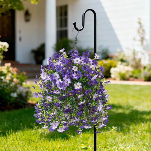Artificial Hanging Flowers Plants for Outdoor Spring Decoration, 2 PCS Fake Silk Daisy Flower Planter UV Resistant Look Real for Outside Patio Porch Home Summer Decor (Purple) - color: Purple