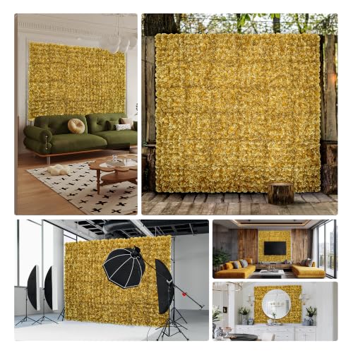 Flower Wall Backdrop12 pcs 16.5x16.5 Inch Floral Wall Panel Artificial Silk Rose Wall Decor Ideal for Wedding Celebrations, Festive Party Backdrops, and Home Decor-Gold - color: Gold, size: 16.5inch
