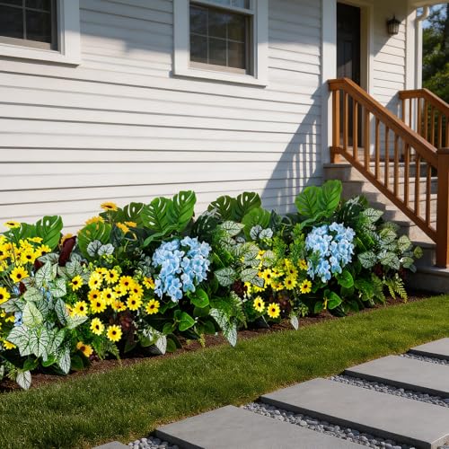 WINTS 24 Pcs Outdoor Artificial Plants UV Resistant Fake Greenery Stems Faux Shrubs for Front Porch Patio Garden Window Box Indoor Outside Home Decor