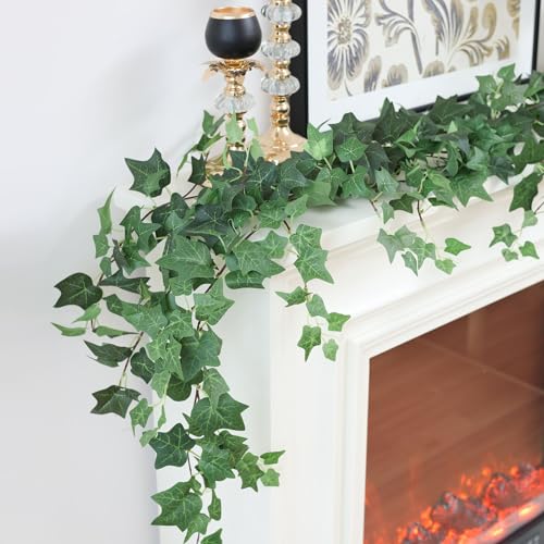 mizii 5 Pack 395" Artificial Vines Ivy Garland Fake Vine Realistic Silk Green Leaves Faux Hanging Plants Greenery Decoration for Outdoors Wedding Arch Party Indoor Mantle Bedroom Home Decor - color: Ivy