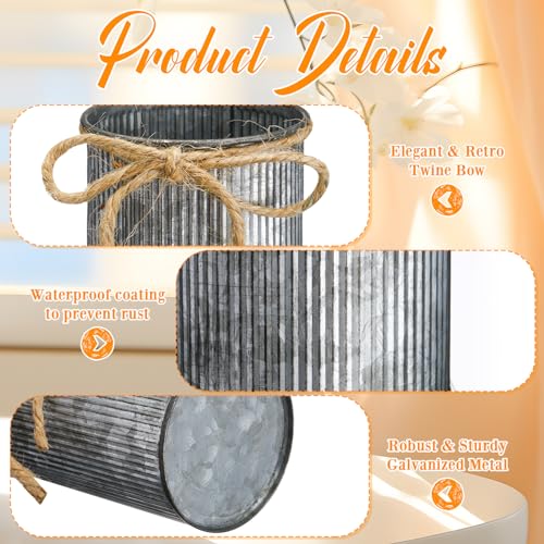 Rustic Vase for Table Centerpieces 4.33 Inch Small Petite Flower Vase with Twine Bow Vintage Farmhouse Decor for Wedding Reception Dining, Home Galvanized Metal Buckets(Iron Color,12 Pcs) - color: Iron Color