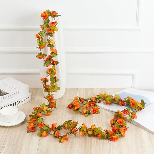 3PCS Artificial Flowers Spring Flower Garland 23.7FT Artificial Rose Vine Hanging Decoration for Wedding Wall Arch Party Backdrop (Orange) - color: Orange
