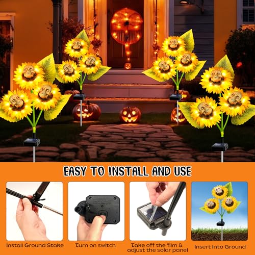 Halloween Decorations Outdoor, 3 Pack Solar Scary Skull Sunflowers Lights,Waterproof Solar Flowers Lights Garden Decor for Halloween Yard Patio Lawn Party Decor - color: Warm White, size: Skull Sunflower-3 Pack