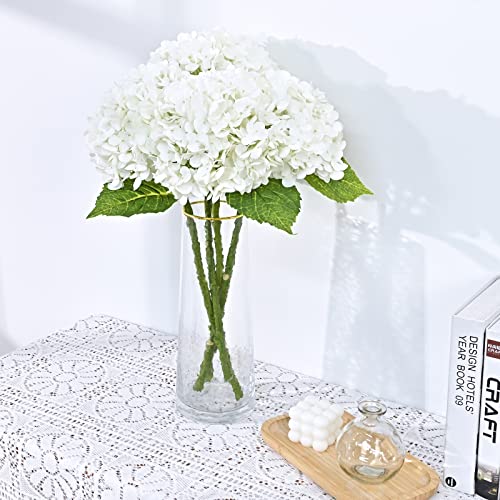 Waipfaru 21" Real Touch White Hydrangea Artificial Flowers with Long Stem & Leaves, Full Latex Faux Hydrangea Flowers for Home Decor Party Floral Arrangements Wedding Bouquets Centerpieces, 4Pcs - color: White, size: 4pcs