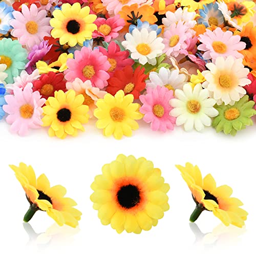 Artificial Daisy Flower Heads, 100Pcs Fake Silk Daisy Flowers Heads Artificial Flower Heads Bulk for Easter DIY Craft Wedding Bridal Shower Table Home Garden Decor (Mix Color) - color: Multi Color, size: 100PCS