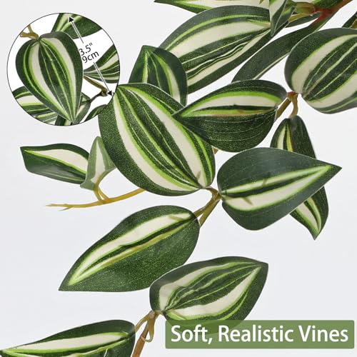 DILATATA Fake Plants Artificial Potted Plants 20 Inch Faux Peperomia Ivy Vine Plant Hanging Plant for Home Office Desk Shelf Indoor Outdoor Decor - color: Wandering Jew-green&white
