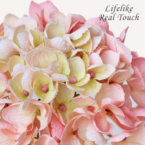 JINWOE 4PCS Lifelike Real Touch Artificial Hydrangeas, 21" Pink Hydrangea Artificial Flowers for Decoration, Faux Vintage Silk Fake Flowers for Bouquet Wedding Centerpieces Tables Party Outdoor Home - color: Pink