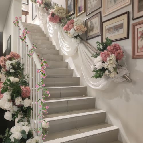 CISDUEO Artificial Daisy Flowers Vine Silk Wildflower Garland Spring Fake Flower Vine Hanging Ivy Light Pink Daisy Flowers Green Leaves for Wall Party Wedding Arch Floral Decor Indoor Outdoor Ceremony - color: Light Pink-2