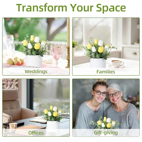 10 Real Touch Lilies, Lifelike Artificial Flowers for Wedding Decor, Home Garden Accents, and Elegant Easter Centerpieces - color: Yellow White, size: porcelain