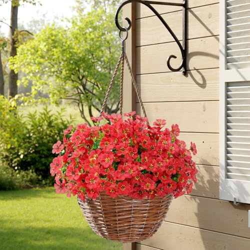 Lifewit Artificial Flowers for Outdoor Indoor, 12 Bundles Plastic Fake Flowers Daisy with Eucalyptus Leaves for Home Garden Decor, Porch, Window Box(Red) - color: Red