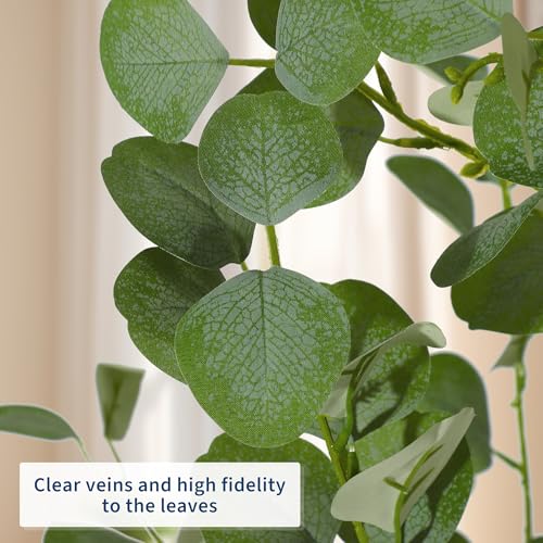 GarveeHome 7 FT Artificial Eucalyptus Tree, Tall Faux Eucalyptus Plant with Silver Dollar Leaves, Indoor Fake Tree in Black Plastic Pot for Home, Office, Living Room, Modern Decor - size: 7ft