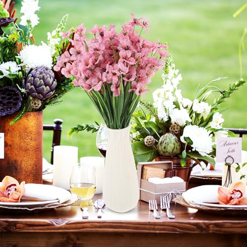Amosfun 8pcs Pink Artificial Silk Flowers Faux Hydrangea Bouquet with Green Grass Stems UV Resistant Outdoor Decoration for Wedding Hotel Garden