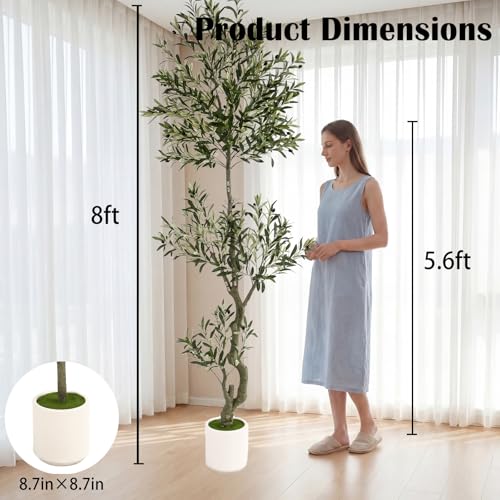 8ft Spherical Fake Olive Tree Artificial Indoor,Faux Olive Tree with Pot,Large Olive Branches and Lifelike Fruits,for Home Office House Living Room Decor. - color: 8ft