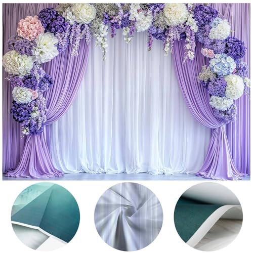 5 x 3 ft Flower Photo Backdrop Floral Purple Photography Background White Curtain Spring Wedding Baby Shower Girl Princess Birthday Party Supplies Photo Studio Props - color: Purple02, size: 5X3FT