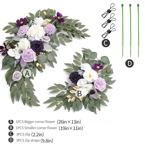 Faux Flower Swag Set of 2 for Wedding Welcome Signs Floral Swag Wedding Reception Ceremony Signs Decor (Lavender & Cream) - color: Lavender & Cream