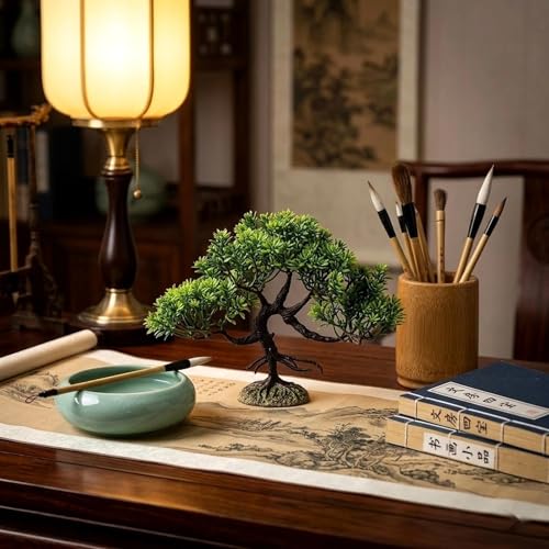 LOGOFUN 4 Pcs Aquarium Bonsai Tree Decorations Deep Green | Artificial Water Plant for Aquariums Fish Tank Gardens Micro Landscapes Decorations