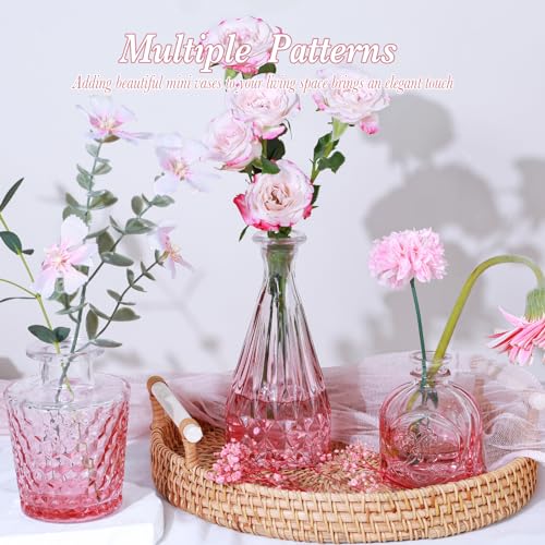 UPBUD Glass Pink Bud Vases Set of 12, Mini Flower Valentine Vase for Centerpieces, Small Vases in Bulk for Wedding Decorations, Vintage Vase for Table, Home Décor - color: Standard-pink, size: 12pcs